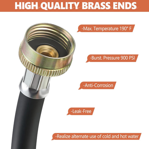 Dreyoo Rubber Washing Machine Y Hose, 3/4 Inch Brass Fittings, 1 ft (12 Inch) Length Hot and Cold Water Supply Y Mixer Hose Connector for Washing Machines Outdoor Garden Faucets(1 Pcs)