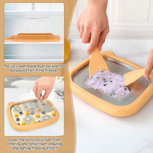 Hevtsde 2 Frozen Rolled Maker Portable Stainless Steel Instant Pan Roll Maker with Spatula and Lid for Homemade Gelato