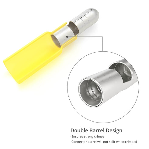 90 PCS Wirefy Heat Shrink Male Bullet Connectors, Electrical Bullet Butt Terminals - Yellow 12-10 AWG