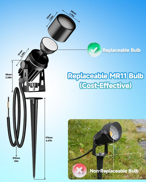 MR11 Bulb 12V 2W 200lm, 2700K IP65 1 1/4" 2-Count Outdoor Mini Spotlights, LED Low Voltage Landscape Spotlight Warm