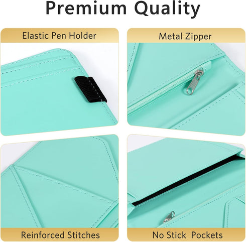 5 CoBak Server Book - Waitress Book Organizer with Zipper Pouch for Restaurant Waitstaff, Large Pockets with Pen