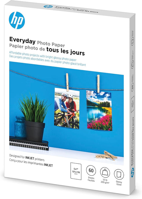 5x7 60 (CH097A) HP Everyday Photo Paper - Designed for HP Inkjet Printers, Glossy, in, sheets
