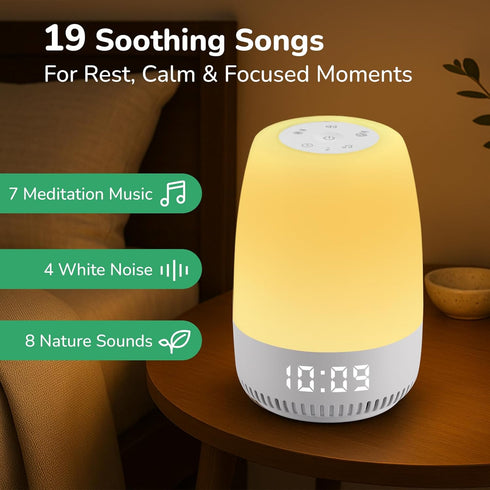 VIPDEER 12 19 30mins Display,Dimmable, Night Light with White Noise Sounds, Touch Control Bedside Lamp, RGB Light