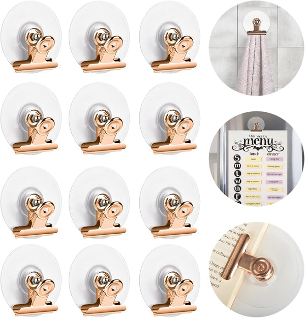 Self Adhesive Metal Clips, 12 Pcs Upgrade Strong Clips for Hanging, Organization, Spring Clip for Home, Office