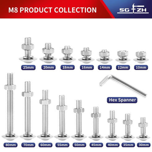 M8 x 35mm Flanged Button Head Socket Cap Screws, 20Pcs 18-8 Stainless Steel, Bright Finish with Hex Spanner