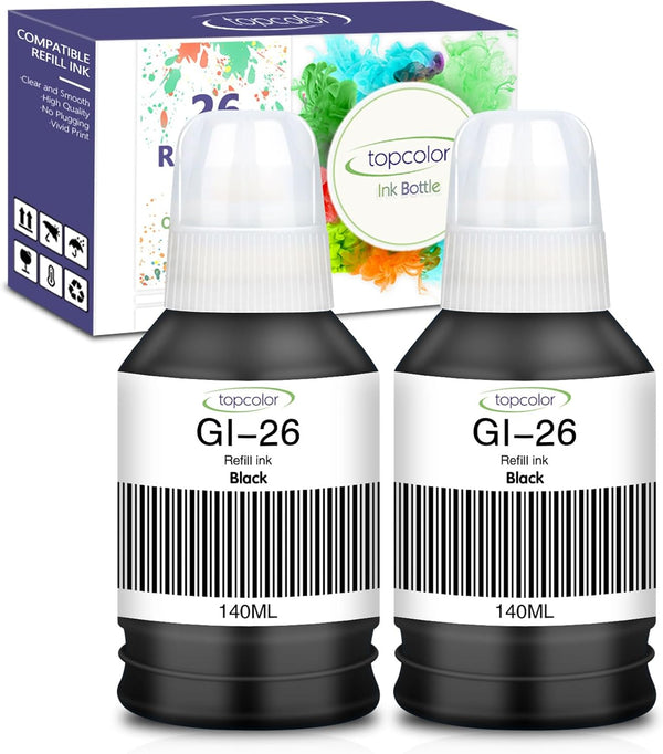 GI-26 GI26 Black Ink Bottles Compatible Replacement for Canon 26 GI-26 Ink Refill Bottles for Canon MAXIFY GX7021,