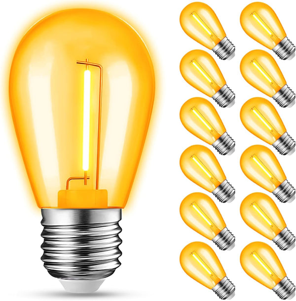 12-Pack Orange String Light Bulbs, 1W E26 Base S14 LED Colored Light Bulbs for Outdoor Indoor Holiday Decor