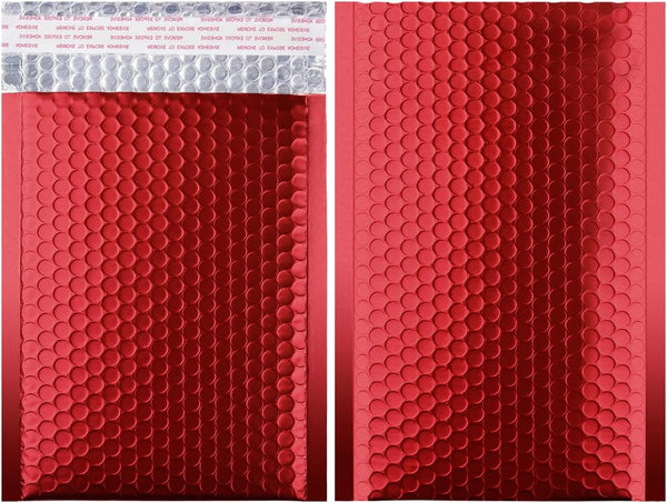 Metallic Matte Red Bubble Mailers, 4x8 Inch Durable Padded Envelopes, Pack of 25 with Secure Self-Seal Closure