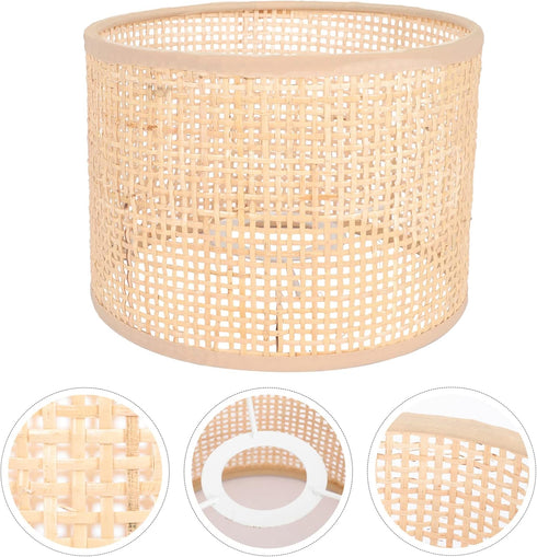 Rattan Woven Lamp Shade Rattan Basket Chandelier Lamp Shade Clip- On Vintage Table Light Cover Floor Lamp Replacement