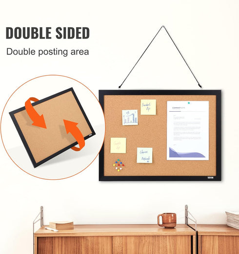 VEVOR Cork Board for Walls, Double-Sided 24'' x 18'' Bulletin Board with Framed for Office Home