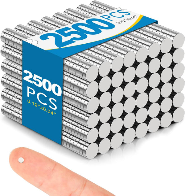 Small Magnets, 2500 Pack Refrigerator Magnets 3x1mm Rare Earth Neodymium for Crafts, Whiteboard, Kitchen Cabinet