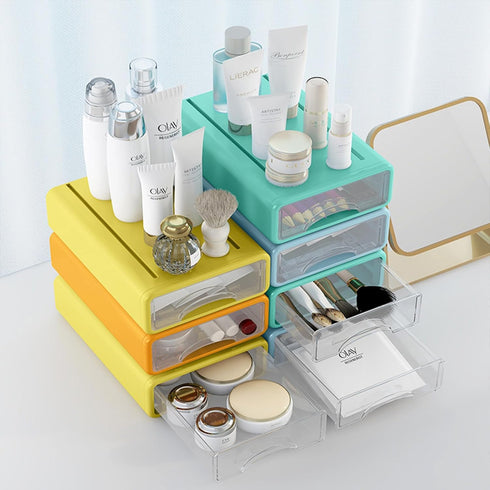 Desk Organizer with Drawers, Stackable Storage Drawers for Office Supplies, Makeup, Pencils, Chargers (4 Pack)
