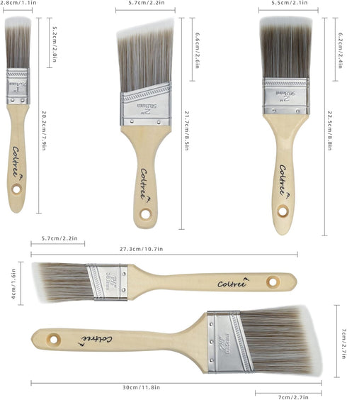 Paint Brushes Set, 5 Pcs for Wall and Trim, Flat and Angle Paintbrushes, Suitable for Oil-based and Water-based Paints