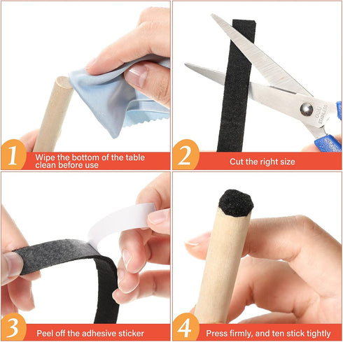 4 Rolls 120 Inch Felt Strip with Adhesive Backing for Protecting Furniture and DIY (Black, 0.5 Inch)