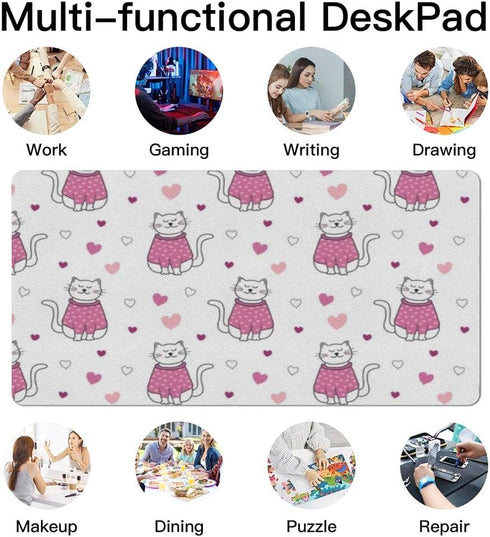 Generic 35. 4" 16. 5" Cute Cat Love Hearts Desk Mat Multifunctional Leather Mouse Pad, Waterproof Dual Sided Desk Mat