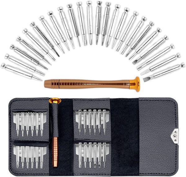 YOUMI Precision Screwdriver Set - 25-1 Tool Repair Kit with Leather Case for iPhone, MacBook, and More