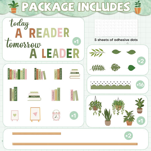 Set Bookshelf Bulletin Board Plant Greenery Classroom Decorations Reading Library Bulletin Board Potted Bookshelf Paper