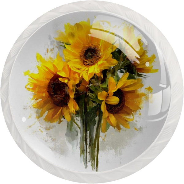 CDGIRUOWUNV 12 Pack 35 mm Yellow Sunflower Bouquets Drawer Pulls Crystal Cabinet Knobs