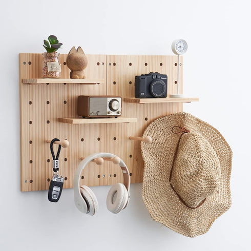 Wood Pegboard Combination Wall Organizer Kit, 2 Pieces Display Pegboard Panel Kits with 15 Accessories for Office,