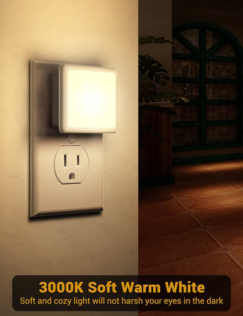 2 Pack, 3000K 0.3W, JandCase Night Lights Plug into Wall Plug in Night Light with Dusk-to-Dawn Light Sensor, Soft White