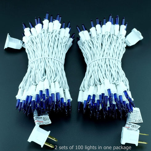 YULETIME 200 Blue Christmas Lights, Pack of 2 Sets 33 Feet 100 Count UL Certified Incandescent String Lights