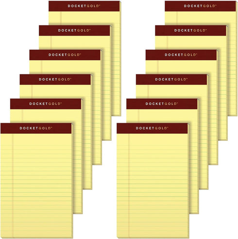 TOPS Docket Gold Writing Pads, Jr. Legal Rule, 5" x 8", Canary Paper, 50 Sheets, 12 Pack (63900)