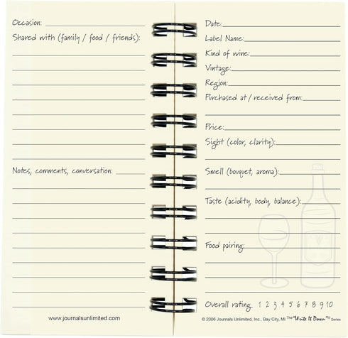 Write it Down series by Journals Unlimited, Mini-Size 3”x5”, Guided Wine Journal, Kraft Hard Cover, Made in USA