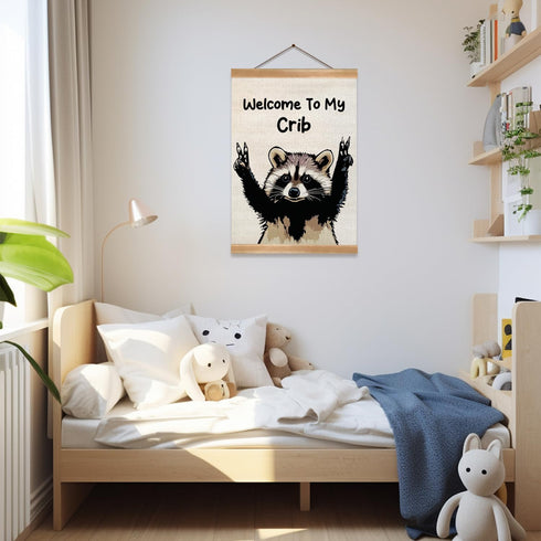 ZTGDA Welcome to My Crib Wall Art,Funny Raccoon Poster Durable Man Cave Wall Decor,Raccoon Canvas Hanging Sign