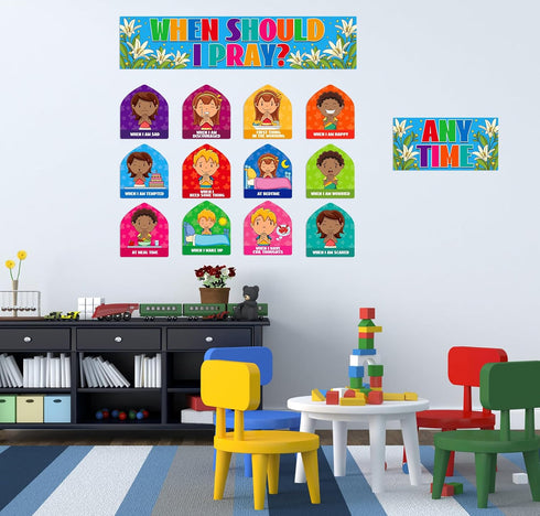 FaCraft When Should I Pray Cutouts, Religious Christian Bulletin Board Sets for Classroom, Bible Church Sunday School