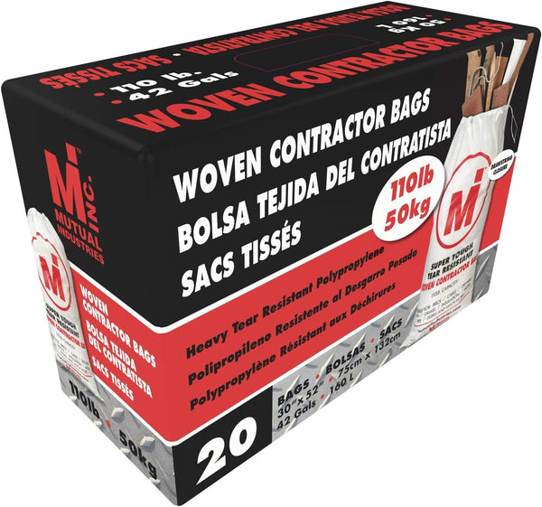 Mutual Industries Heavy Duty Woven Contractor Bag white, "28""x50""" 20 in a box. 110