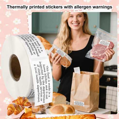Goktvai 500pcs 2x1in Packaging Cottage Food Law Labels Stickers, Square Thermal Printed Adhesive Baked Bread Jam Jar