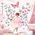 decalmile Pink Butterfly Wall Stickers Colorful Watercolor Butterflies Wall Decals Baby Nursery Bedroom Girls Room Home