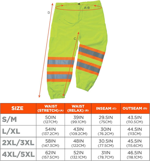 Ergodyne Unisex Adult Class Two-tone Reflective Safety Pants, Lime, Large-X-Large