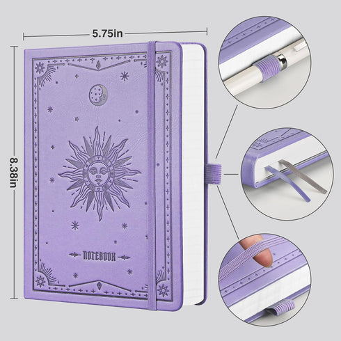 EMSHOI Blank Notebook Journal - 320 Pages, 100gsm Thick Paper, A5 Hardcover Leather, Art Sketchbook for Drawing, Unlined, Plain Sketch Book for Women Men Work Writing, 5.75 x 8.38, Light Purple by EMSHOI