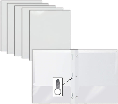 Better Office Products 2 Pocket Glossy White Paper Folders with Prongs, 25 Pack, Letter Size, High Gloss White