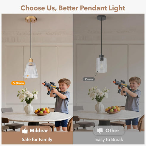Mildear 5.8mm 1 Pack Pendant Light Kitchen Island, Modern Pendant Light Fixture with Thick Glass Shade, Adjustable Gold