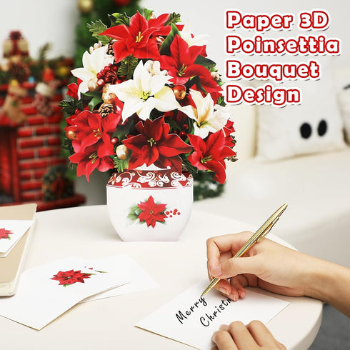 Naozinebi 10 Set 12 Inch Poinsettia 3D 3D Christmas Paper Pop Up Cards Thank You Cards Paper Flower Bouquet Popup