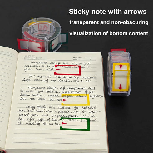 Extractable PET Arrow Clear Sticky Notes, Page Tabs, Sticky Tabs for Annotated Book Page Markers and Document Bookmarks