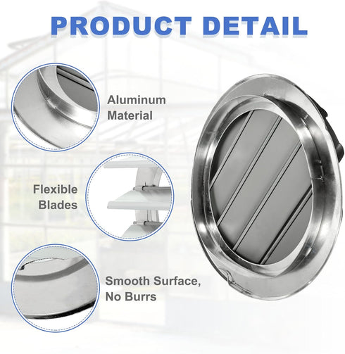 10 Inch PATIKIL Aluminum Vent Cover, Louver Shutter Exhaust Fan Louvered Vent Automatic Gravity Round Grill