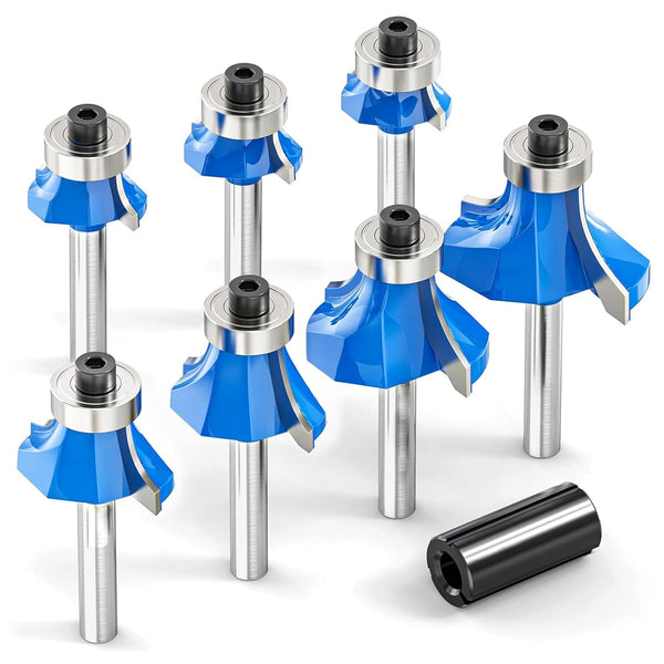 Totowood 7Pcs Roundover Router Bit 1/4 Shank,Radius in 1/2",3/8",5/16",1/4",3/16",5/32",1/8",Carbide Tip 2 Flutes Corner