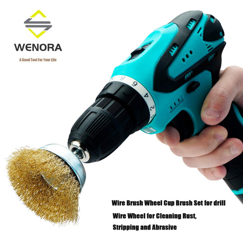 Wire Brush for Drill, 9 Pcs Brass Wire Wheel Brush with 1/4 Inch Hex Shank for Cleaning Rust and Stripping