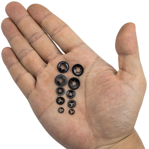 OIIKI 200pcs Internal Tooth Washers, Quick Locking Washers, Push On Speed Clips Fasteners Kit, 65Mn Steel Washers (5
