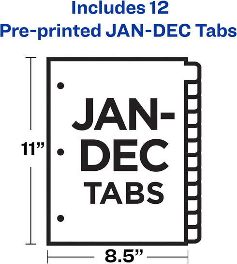 Avery Jan-Dec Dividers, 12-Tab Set, Pre-Printed Black Leather Tabs for 3 Ring Binders (11351)