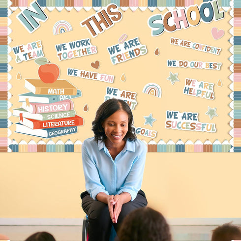 Boho Motivational Bulletin Board Classroom Decoration Set, Affirmation Station Cutouts for Elementary School