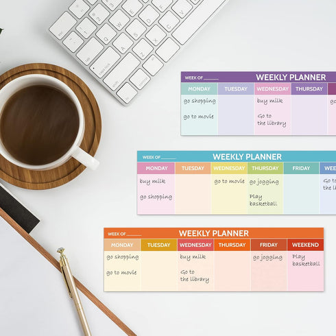 Geyee 300 Sheets Weekly Calendar Pad, 2.8 x 9.5 Inch Horizontal Weekly Planner Sticky Notes for Studying Office