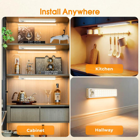 Dimmable 3 Closet 4 Pack Under Cabinet Rechargeable Lighting: Color Temperature Motion Sensor Lights Indoor - Battery