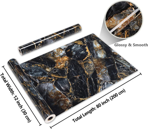 CRE8TIVE Glossy Slate Gold Marble Contact Paper, Peel and Stick Waterproof Vinyl for Kitchen Countertops, 12"x80"