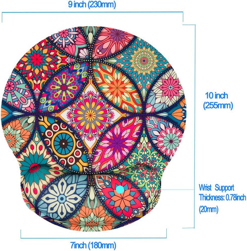 Memory Foam Wrist Support Mouse Pad, Comfortable Padded Wrist Mousepads 9in X10in for Desktop Notebook (Mandala