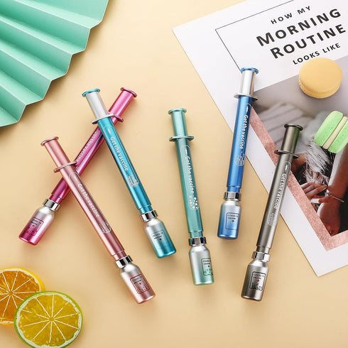Exasinine Syringe Pens, Luminous Gel Pen Light, Beautiful Ballpoint Pens for School and Office Party Supplies, 6 Pcs