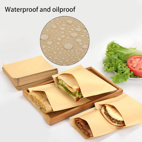 200 7.9 8.6 Inch Pcs Paper Sandwich Bags x Greaseproof Wax-lined Brown Lunch Bag Bakery Bags for Cookies Sandwich